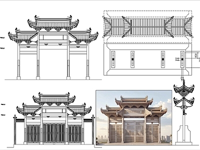 其他古建筑 牌坊 门楼 古建筑 徽派建筑 古建筑详图 施工图