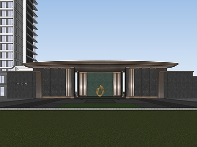 现代新中式小区建筑 海派 深色系 PB3