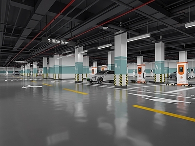 现代室内停车场 停车场 充电桩