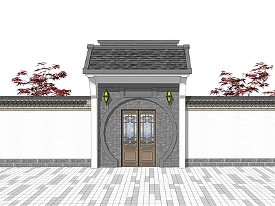 中式庭院门 庭院木门 四合院门头 中式大门