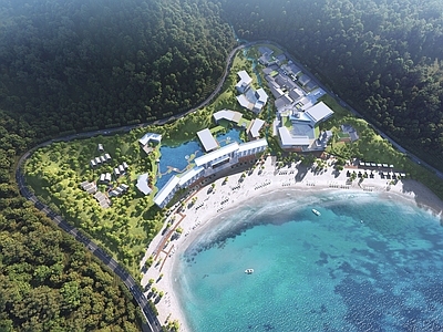 现代轻奢鸟瞰规划 海岛度假酒店 海湾度假村 高端酒店