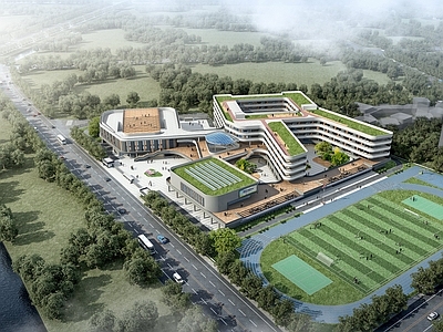 现代学校外观 学校鸟瞰