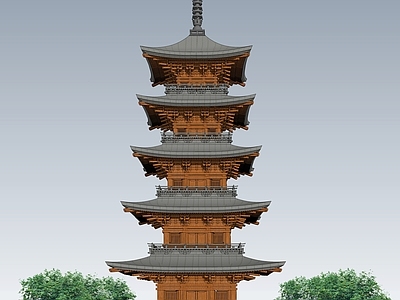 中式复古古建筑 中式塔楼 五层塔楼 四角塔楼