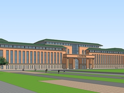 中式复古学校建筑 学校综合楼 大学学院大楼 教学楼 红墙绿瓦建筑