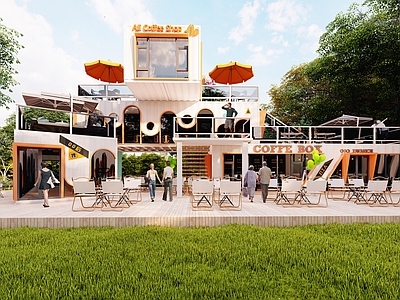 现代小公建 现代集装箱建筑 集装箱奶茶店 集装箱餐饮建筑 集装箱咖啡店 集装箱晒烧烤店