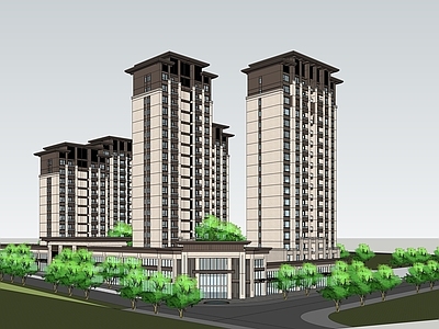 新中式小区建筑 新中式住宅小区 中式住宅