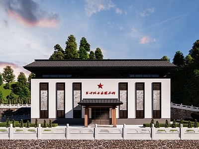 新中式简约展览馆建筑 博物馆 展览馆 烈士陵园