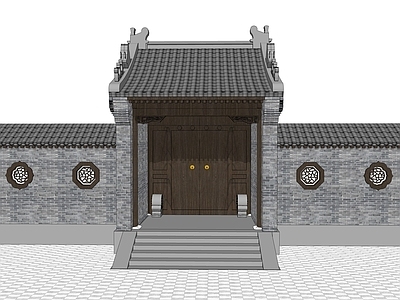 中式庭院门 庭院木门 中式门头 中式围墙