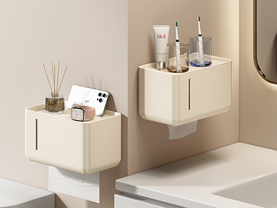 其他厨卫 卫浴用品 纸巾盒架 浴室置物架 奶白色纸巾盒架