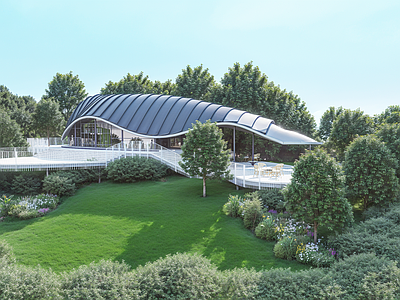 现代风格建筑 山顶建筑 文化建筑 书吧 咖啡吧