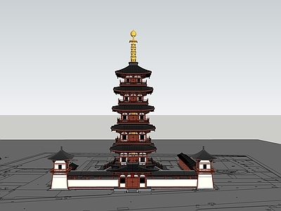 中式原木古建筑 寒山寺