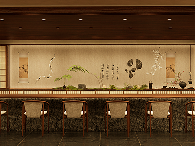 日式侘寂日料店 日料店明档 日料店设计 日料寿司吧台设计 原木风日料店 日料店寿司吧明档