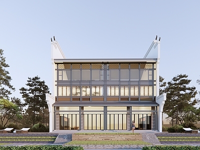 中式民宿建筑 平地民宿建筑