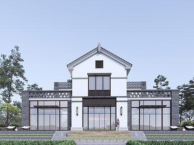 新中式民宿建筑 平地民宿建筑