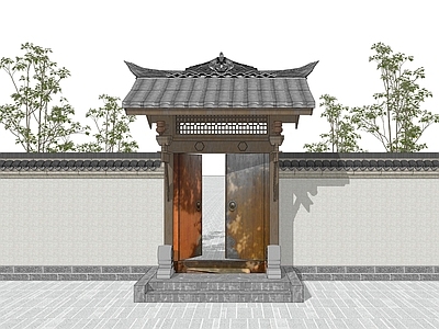 中式庭院门 庭院木门 中式门头 四合院大门