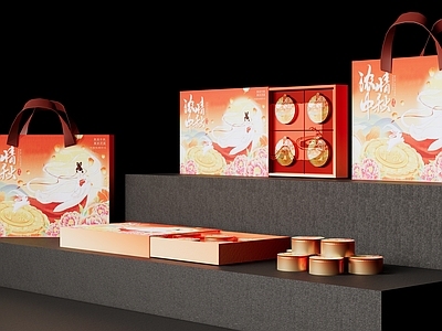 现代新中式摆件组合 现代风包装盒产品 新中式月饼礼盒 中秋月饼礼盒 礼盒包装 月饼礼盒包装