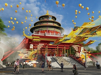 中式复古古建筑 唐代风格 唐风 宝殿