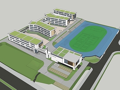 现代新中式学校建筑 校园鸟瞰
