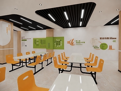 现代简约文化墙 食堂 校园 餐厅 桌椅