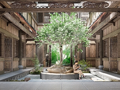 新中式中式其他公共空间 四合院 茉莉花庭院 古建筑改造 古建筑庭院 福州古建