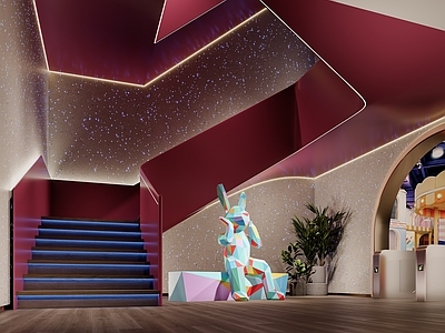 现代简约足浴店 楼梯间 玩偶 旋转楼梯