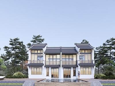 中式民宿建筑 平地民宿建筑