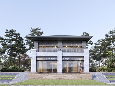 新中式民宿建筑 平地民宿建筑