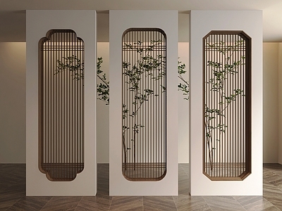 新中式中古隔断 花格格栅隔断
