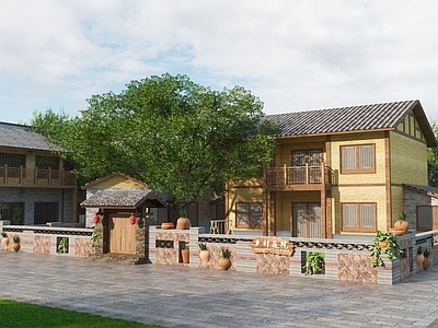 现代新中式乡村庭院 乡村民宿院落 乡村庭院围墙 民宿小院落 民俗文化墙 民宿院落