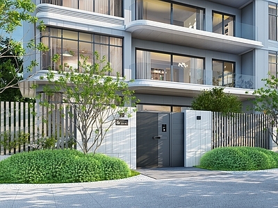 现代极简小区建筑 住宅庭院景观 庭院花园
