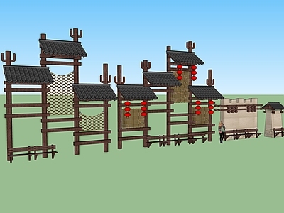 新中式景墙 渔家文化墙 文化墙 夯土景墙 木构景墙