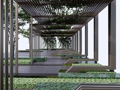 现代廊架 格栅廊架 长廊 花架 爬藤植物