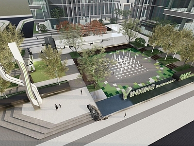 现代办公园区景观 现代产业园景观 产业园休闲广场 办公休闲景观