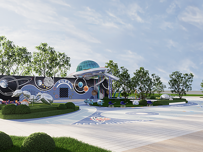 现代儿童游乐空间 太空主题儿童乐园 儿童乐园 主题儿童乐园 滑梯 EPDM艺术铺装