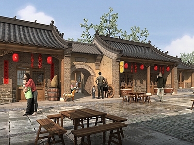 中式新中式古建 古镇 中式古街 中式古镇 土房子 西北风格古街