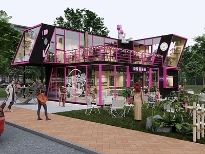 现代餐饮建筑 集装箱咖啡厅 网红集装箱 潮流打卡站 休闲营地 露营咖啡