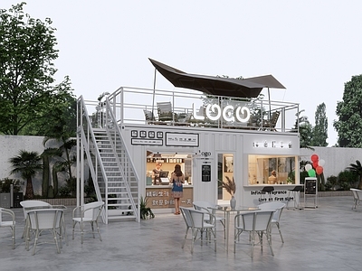 现代餐饮建筑 集装箱奶茶店 甜品店 网红咖啡厅 集市摊位 休闲营地露营