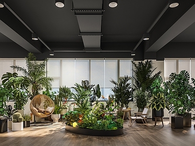 现代休息区 办公室休闲区 办公室氧吧 绿植区 办公室景观 热带绿植