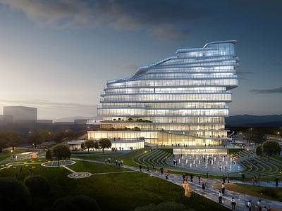 现代新中式商业综合体景观 文体中心 商业办公建筑