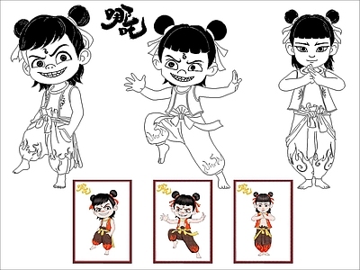 中式人物 哪吒图块 施工图