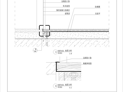 地面综合节点 木地板 门槛石 节点图 金属收边 施工图