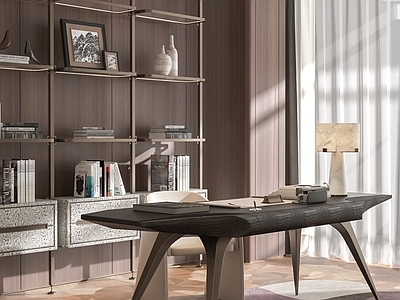 现代轻奢书房 开放式书房 minotti polifrom 书桌椅