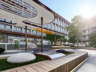 现代新中式教育校园景观 校园景观 中庭设计 校园中庭 中式校园 新中式校园