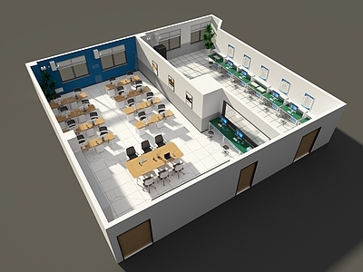 现代实验室 实验室 机房 防静电桌椅 显示屏 吸音隔墙