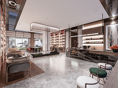 现代新中式酒店大堂 酒店大堂 大堂吧 酒店书咖 酒店咖啡吧