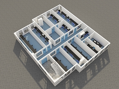 现代实验室 实验室鸟瞰图 实验室家具 钢质门 PVC地板 观察窗