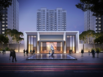 新中式售楼处外观 新中式社区大门 销售中心 小区入口 社区大门透视