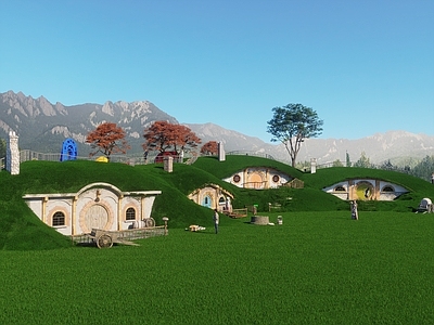 现代儿童活动空间 儿童乐园 无动力乐园 霍比特小屋 滑滑梯 沙坑