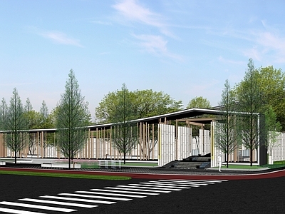 中式现代小区景观 展示区 售楼处 连廊 林下空间 会客厅