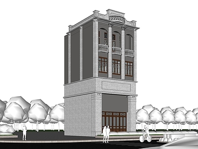 复古欧式商场建筑 阳台式商业建筑 石材装饰建筑 新古典风格建筑 拱形窗商业楼
